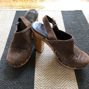 Tory Burch brown suede mules. Size 8.5.